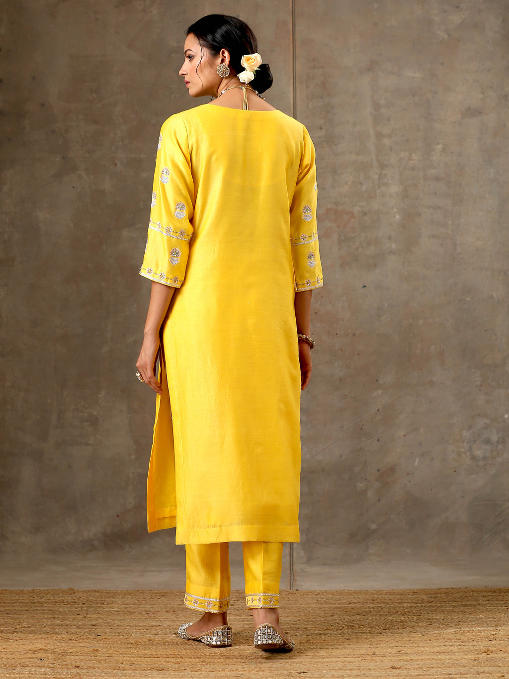 Malhaar Chanderi Silk  Ensemble (Set of 3)- Yellow