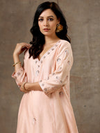 Malhaar Chanderi Silk Ensemble (Set Of 3)- Peach