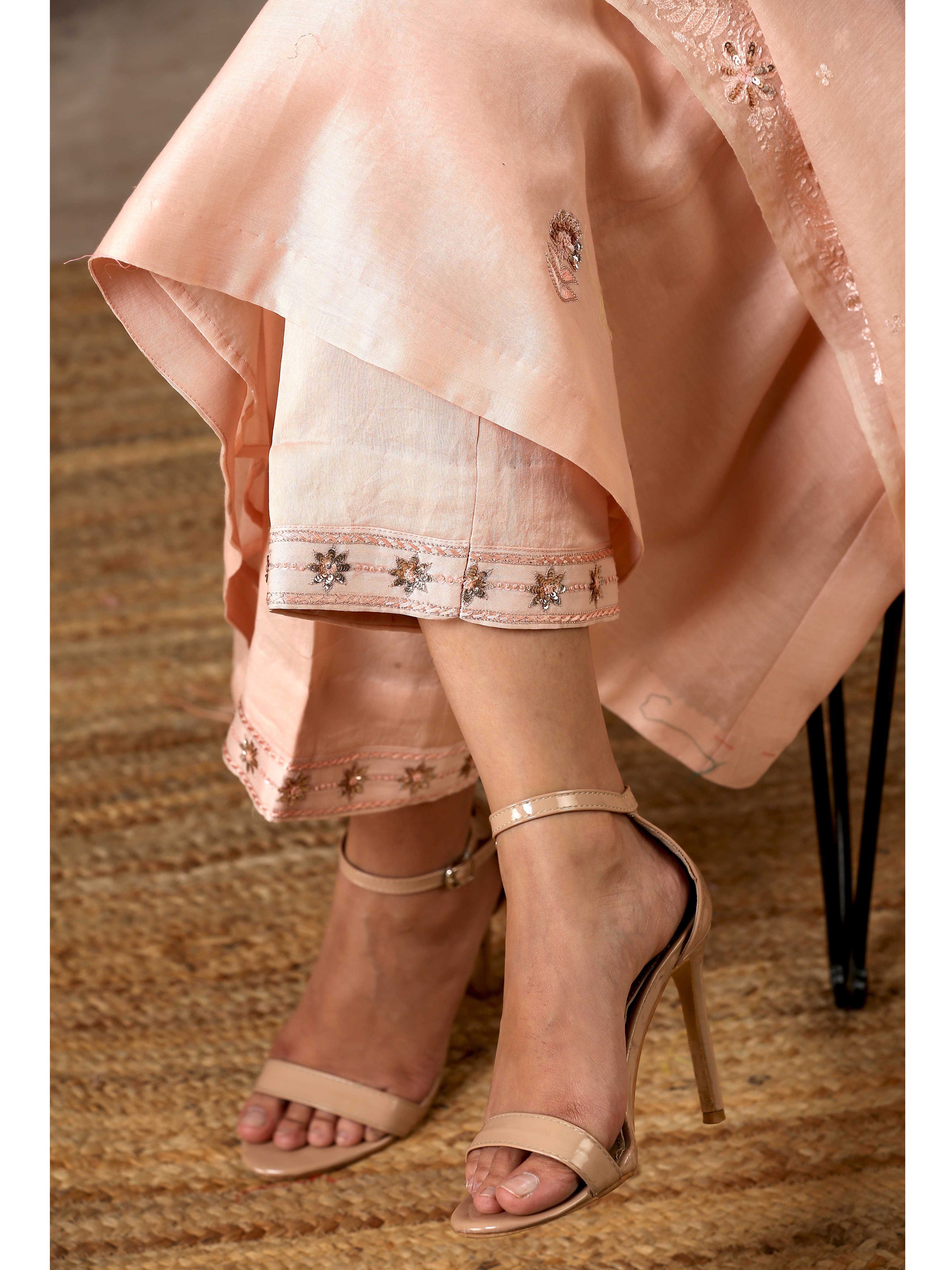 Malhaar Chanderi Silk Ensemble (Set Of 3)- Peach
