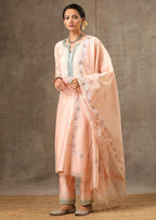Malhaar Chanderi Silk  Ensemble - Peach Green
