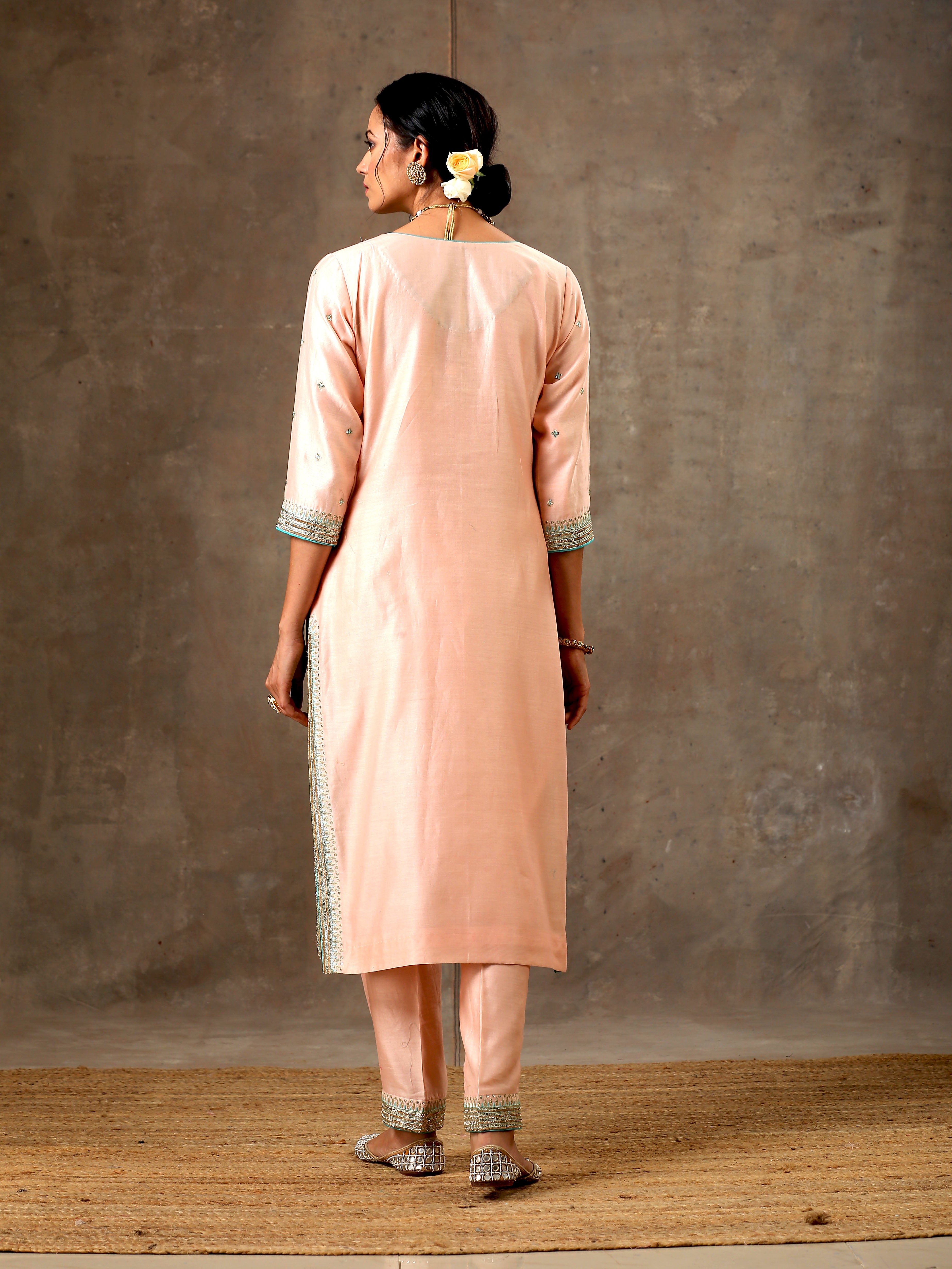 Malhaar Chanderi Silk  Ensemble - Peach Green