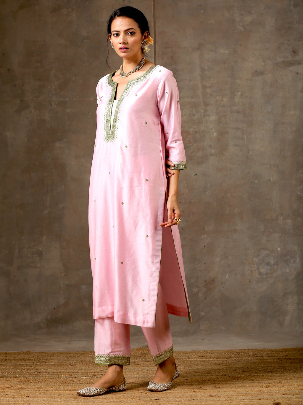 Malhaar Chanderi Silk  Ensemble (S- Pink