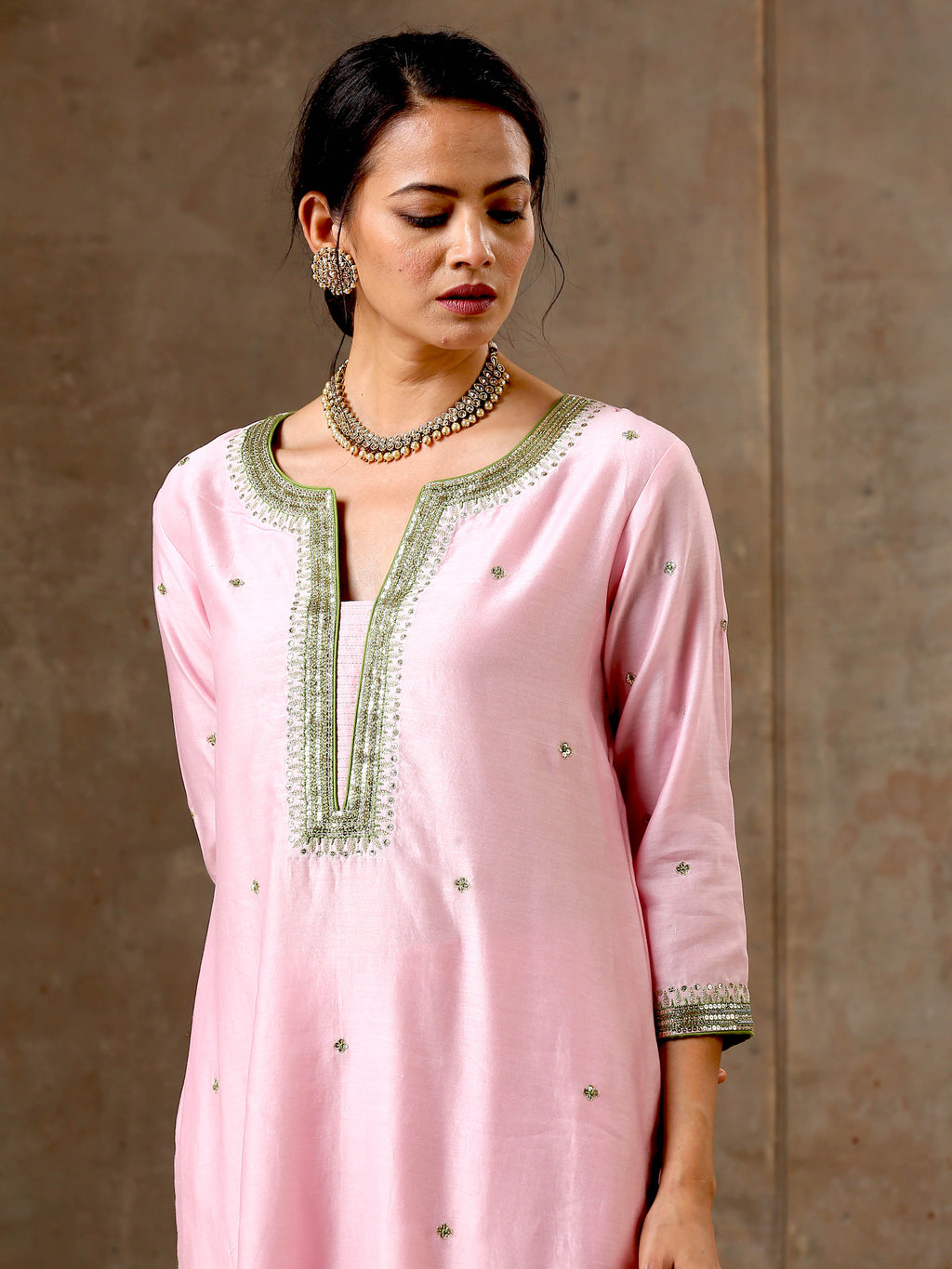 Malhaar Chanderi Silk  Ensemble (S- Pink