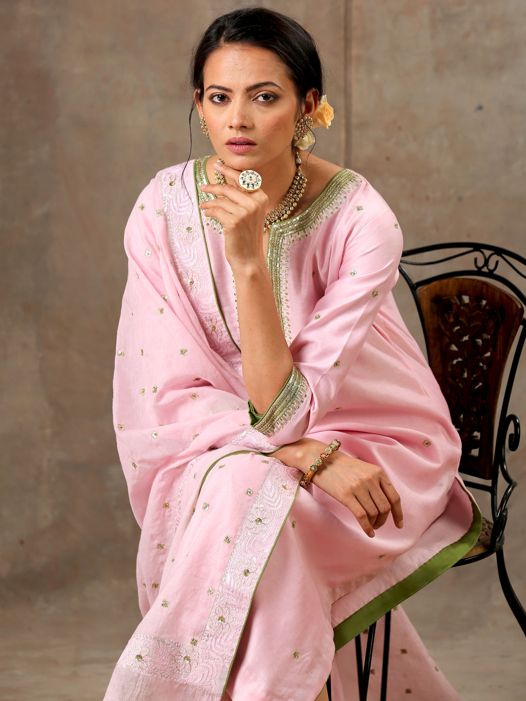 Malhaar Chanderi Silk  Ensemble (S- Pink