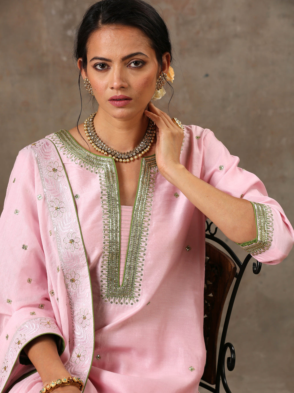 Malhaar Chanderi Silk  Ensemble (S- Pink