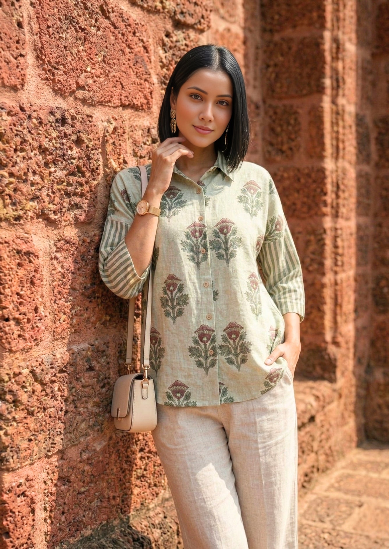 Bbaawri green linen shirt