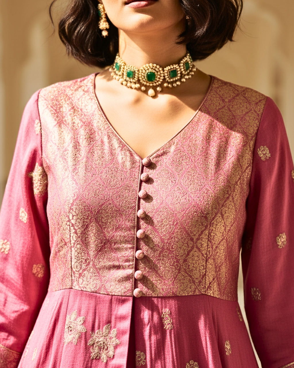 Mashru Silk Embroidered Anarkali Set with Organza Satin Dupatta