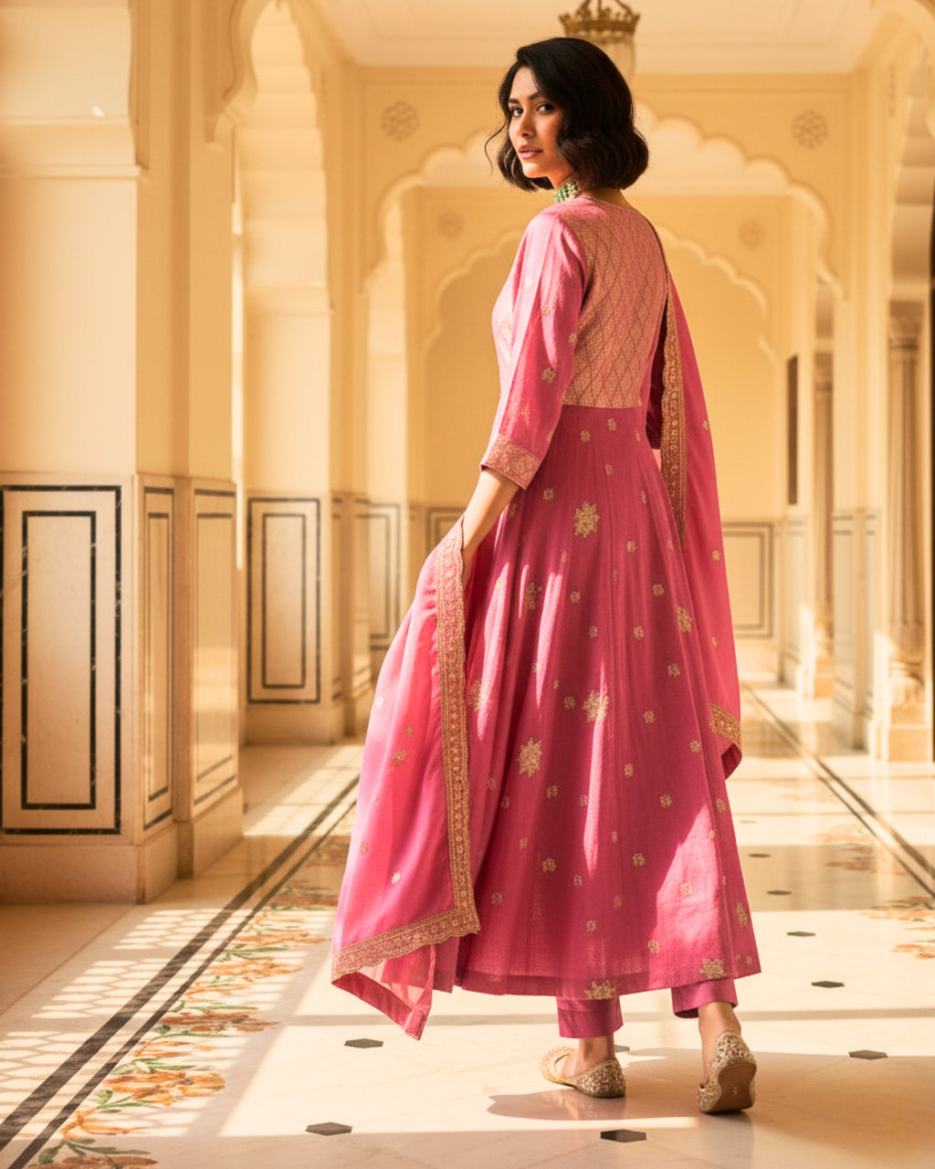 Mashru Silk Embroidered Anarkali Set with Organza Satin Dupatta