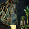 Black Hand Block Printed Tussar Silk in Black Color