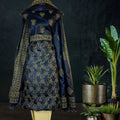 Block Printed Tussar Silk Material in Black Cream 