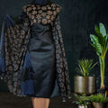 Block Printed Tussar Silk Material in Black Khaaki Color  