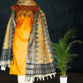 Block Printed Tussar Silk Material in Candy Orange