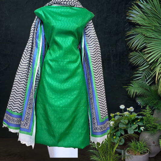 Block Printed Tussar Silk Suit with Tussar Dupatta