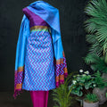 Tussar Silk Dress Material in Blue with Zig Zag Patterns
