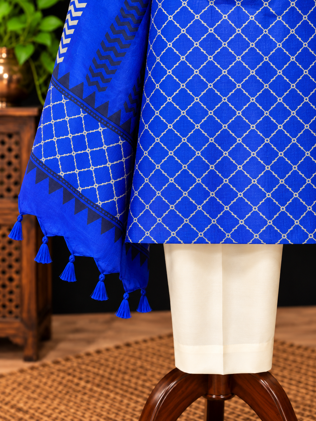 Tussar Silk Suit In Royal Blue Shade