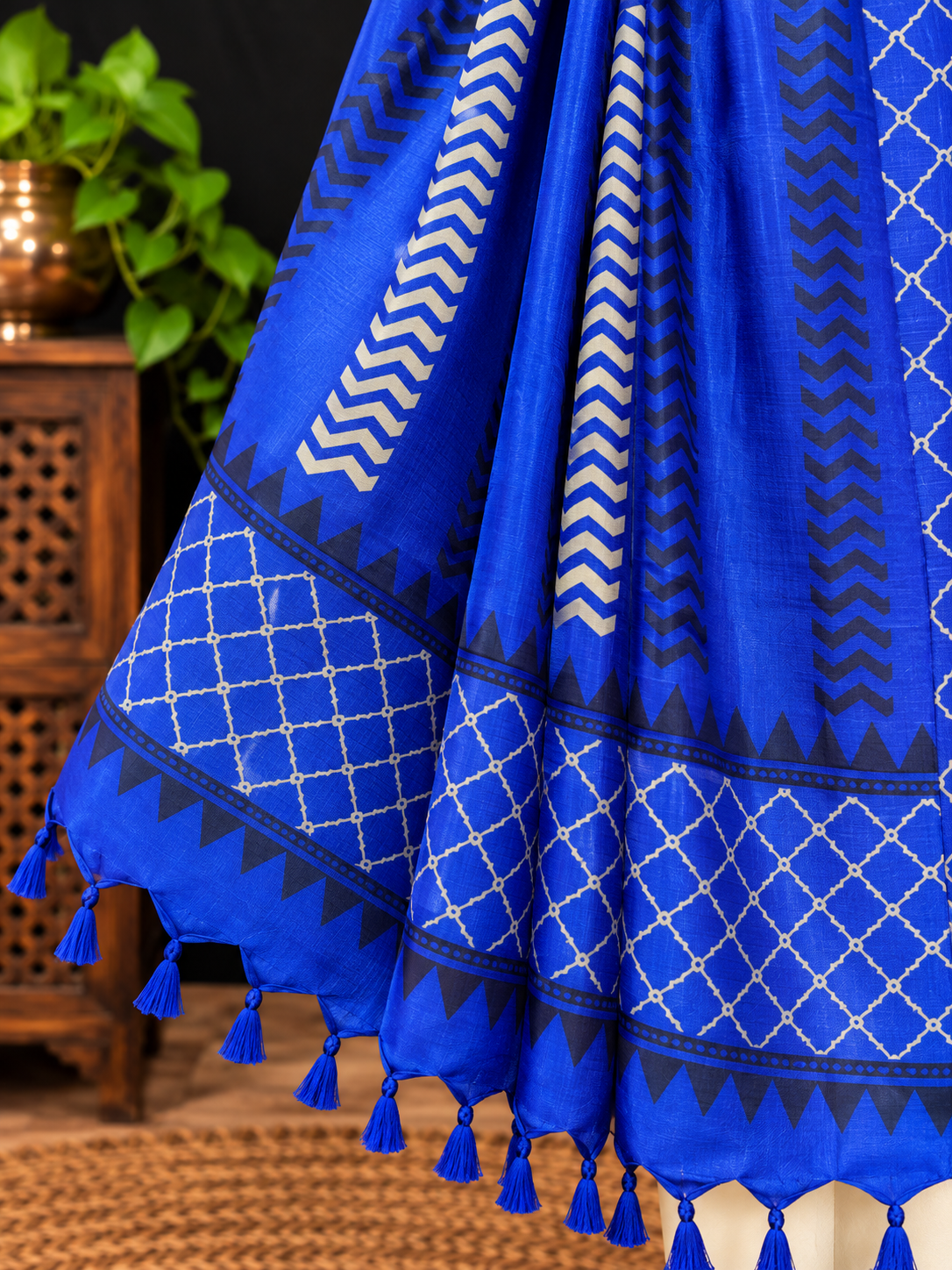 Tussar Silk Suit In Royal Blue Shade
