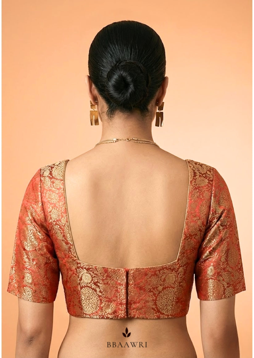 Banarasi Brocade Rusty Red Silk Blouse