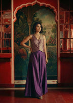 Royal Purple Brocade Indo-Western Waistcoat & Palazzo Pant Set