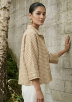 Brown Check shirt for Women in Cotton Linen