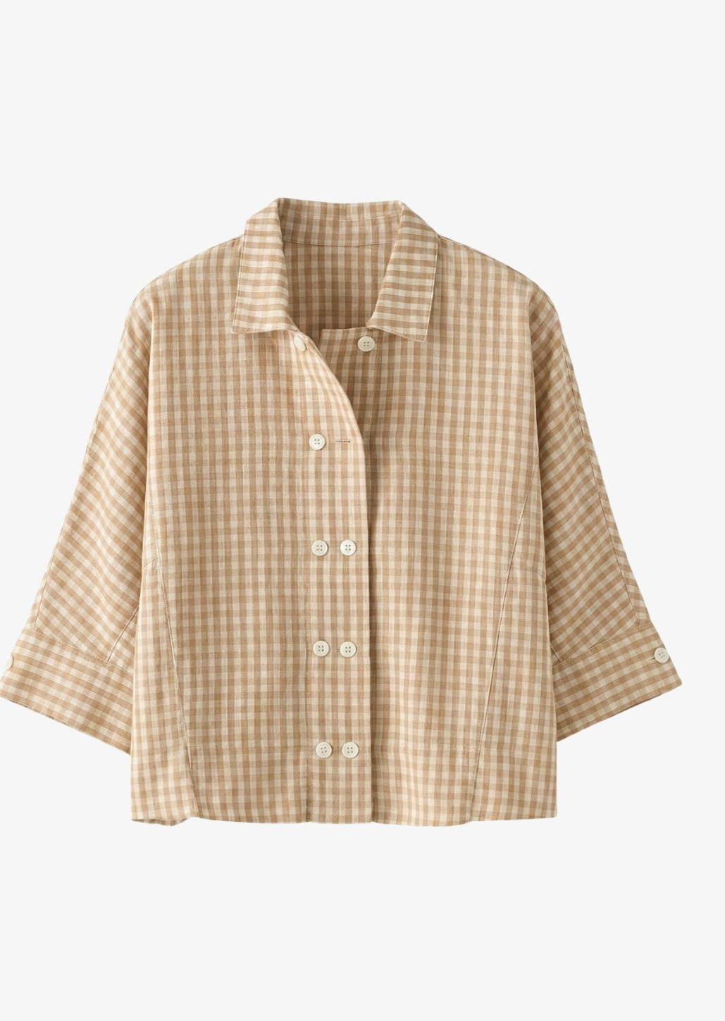 Brown Check shirt for Women in Cotton Linen