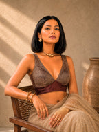 Copper Brocade Masru Silk Blouse