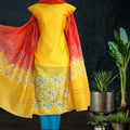block printed Chanderi Silk Set in Yellow and Red 
