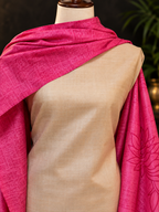 Beige Tussar Silk Kurta Set with Pink Dupatta
