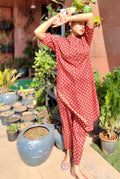 Rust Red Bagru Cotton Coord Set with Elbow Sleeves
