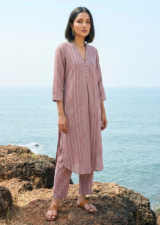 Mauve Purple  Handloom Cotton Coord Set
