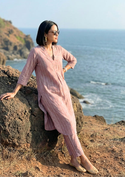 Mauve Purple  Handloom Cotton Coord Set