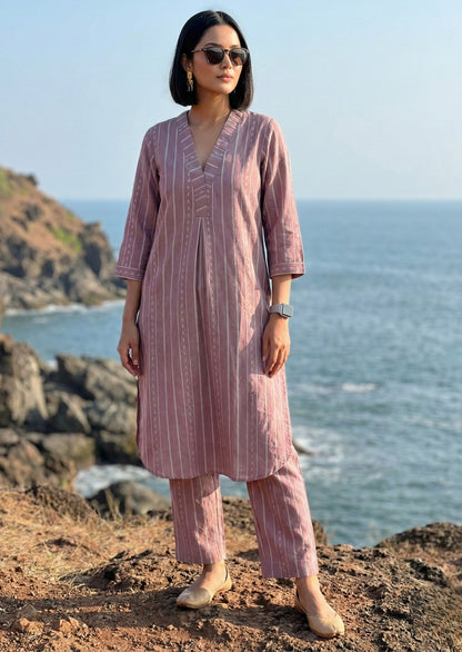 Mauve Purple  Handloom Cotton Coord Set