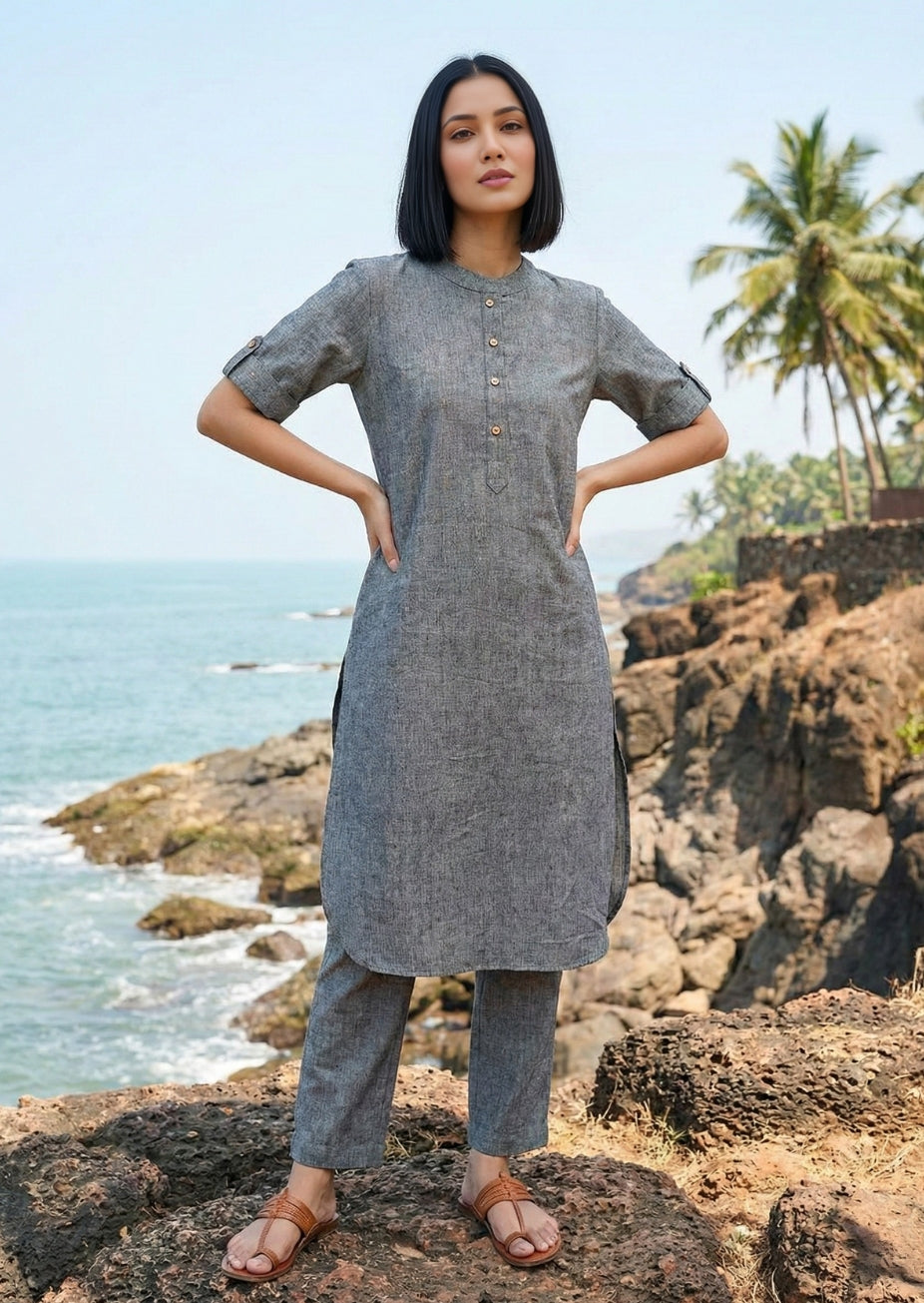 Grey Co-ord Set in Handloom Cotton