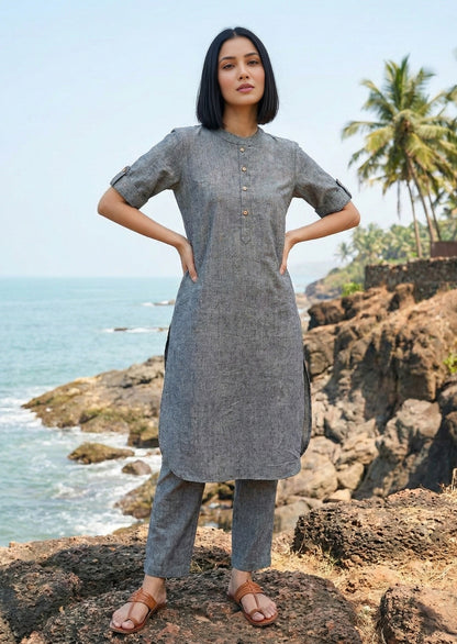 Grey Co-ord Set in Handloom Cotton