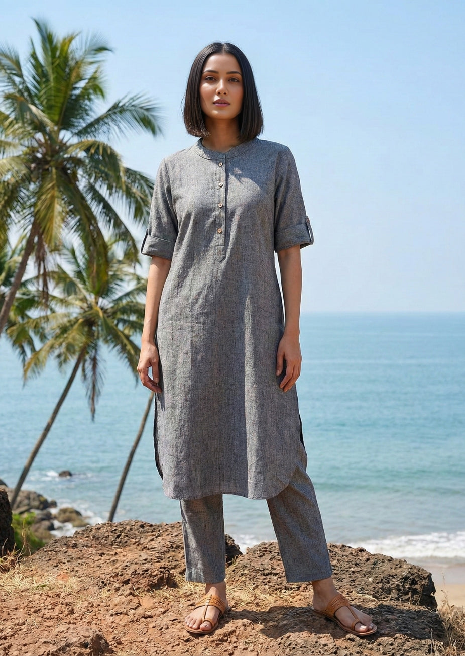 Grey Co-ord Set in Handloom Cotton