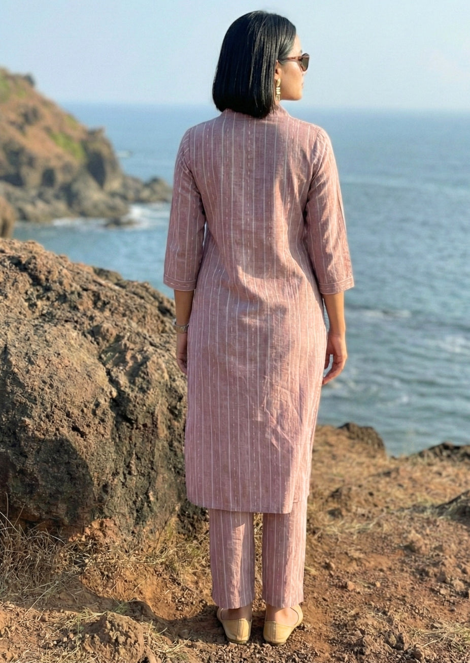 Mauve Purple  Handloom Cotton Coord Set