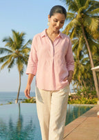 Cotton Linen Check Shirt Pink