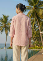Cotton Linen Check Shirt Pink