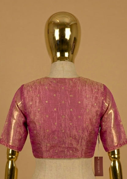 Pink Blouse in Crush Tissue Silk with Zero Neck