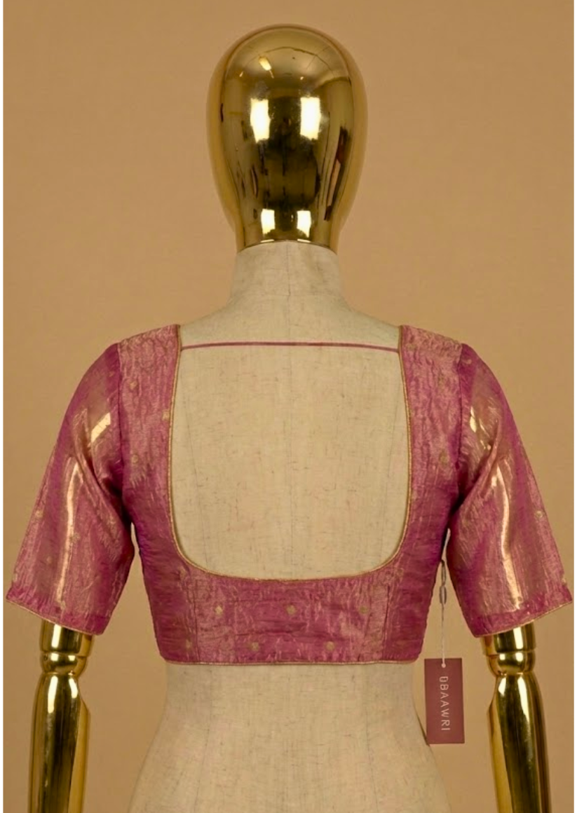 Pink Silk Tissue Blouse with Sweet heart Neckline