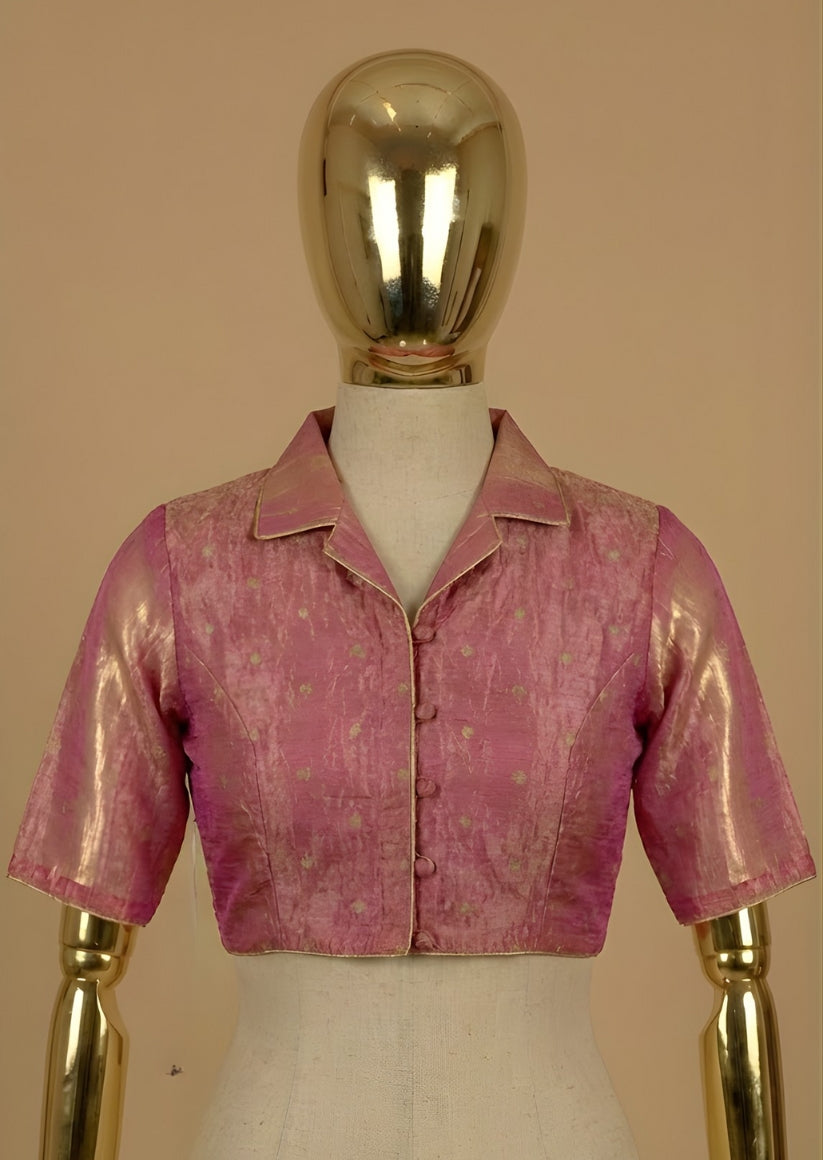 Pink Silk Tissue Blouse with Collar Neckline