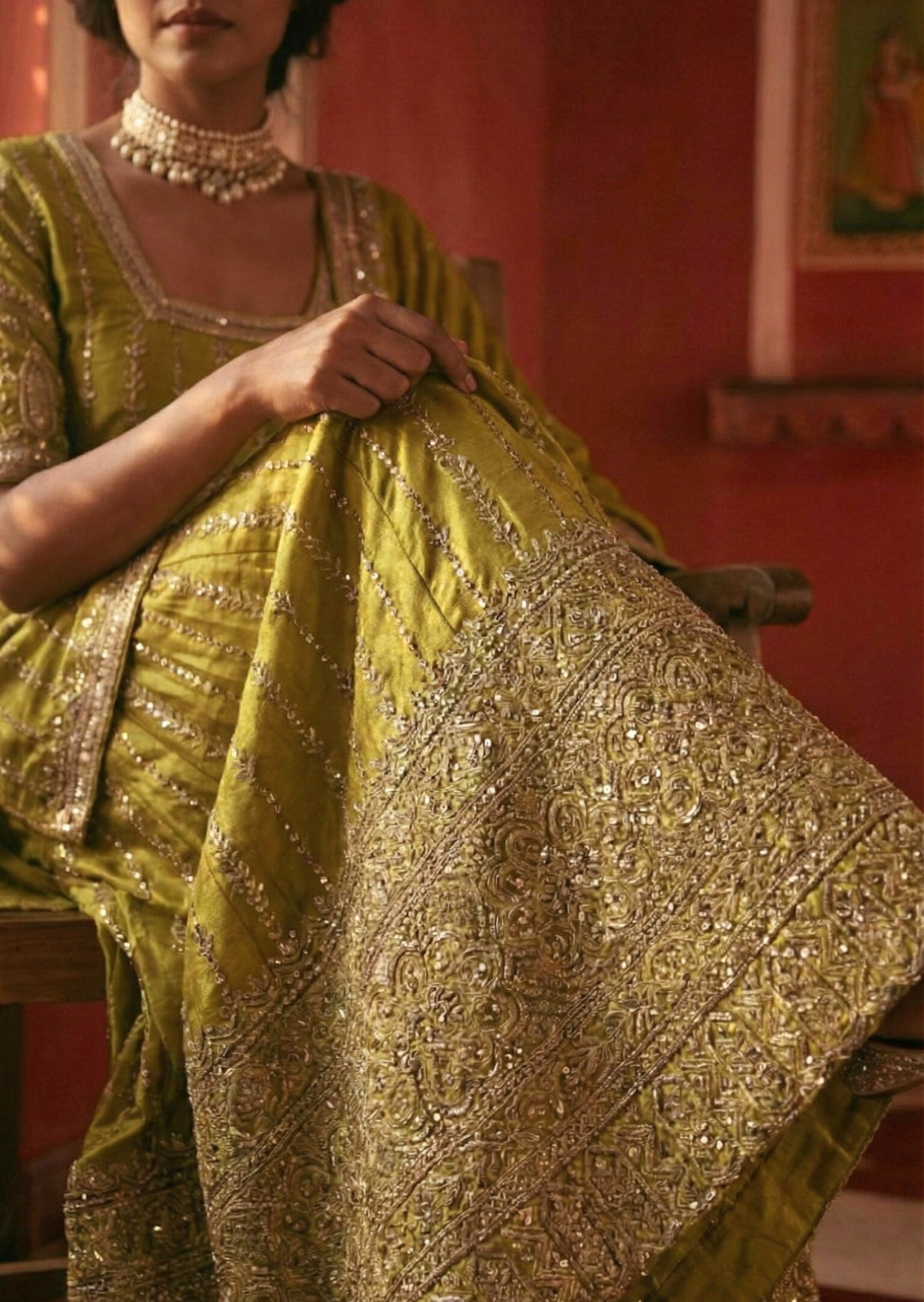 Lime Green Sharara Set in Gajji Silk with Embellished Dupatta