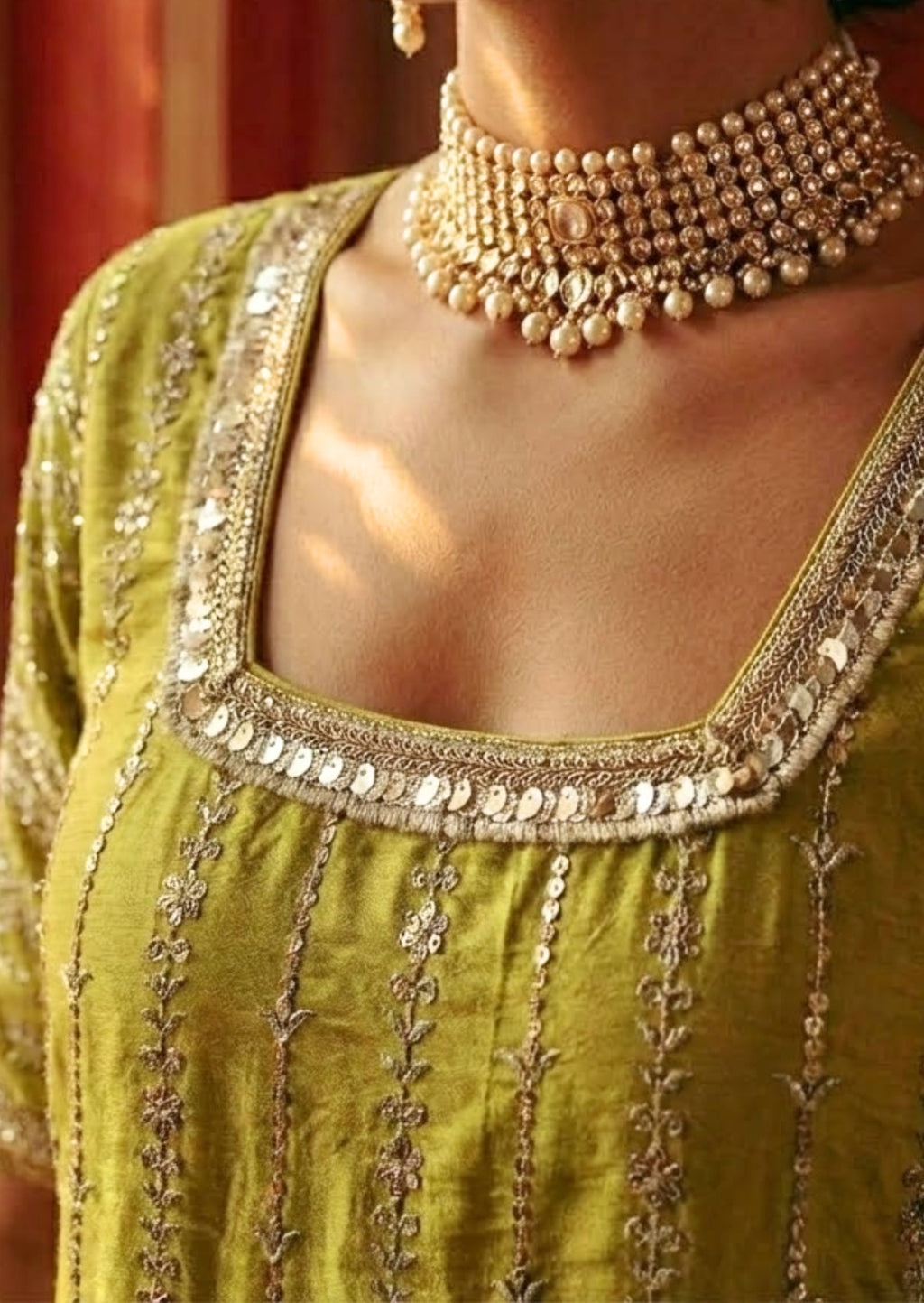 Lime Green Sharara Set in Gajji Silk with Embellished Dupatta