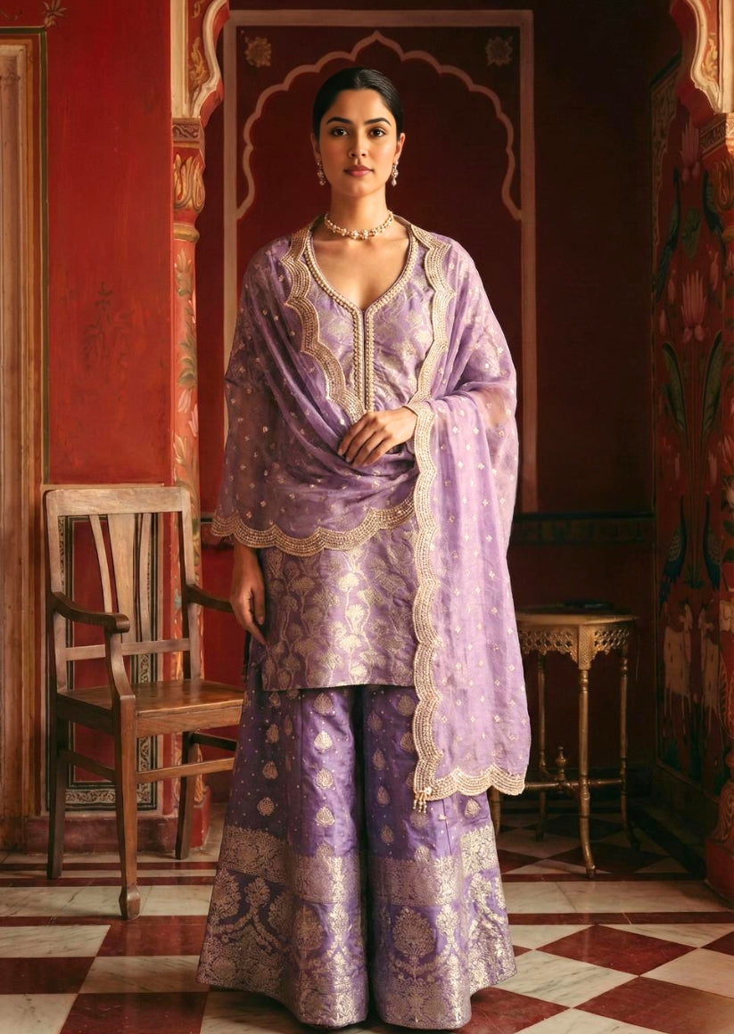 Designer Lilac Sharara set for wedding 