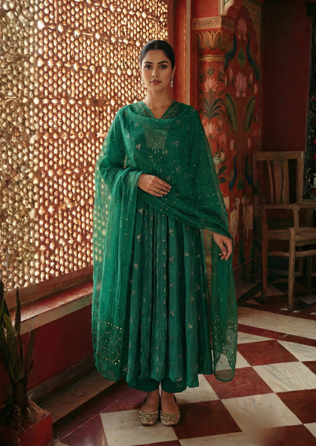 Designer chanderi silk  with Organza Dupatta 