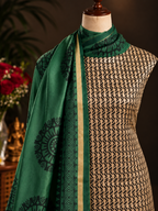Stunning Emerald Green & Beige Unstitched Dress Material