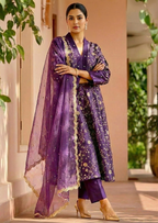 Embroidered Purple Silk Kurta Set with Dupatta 