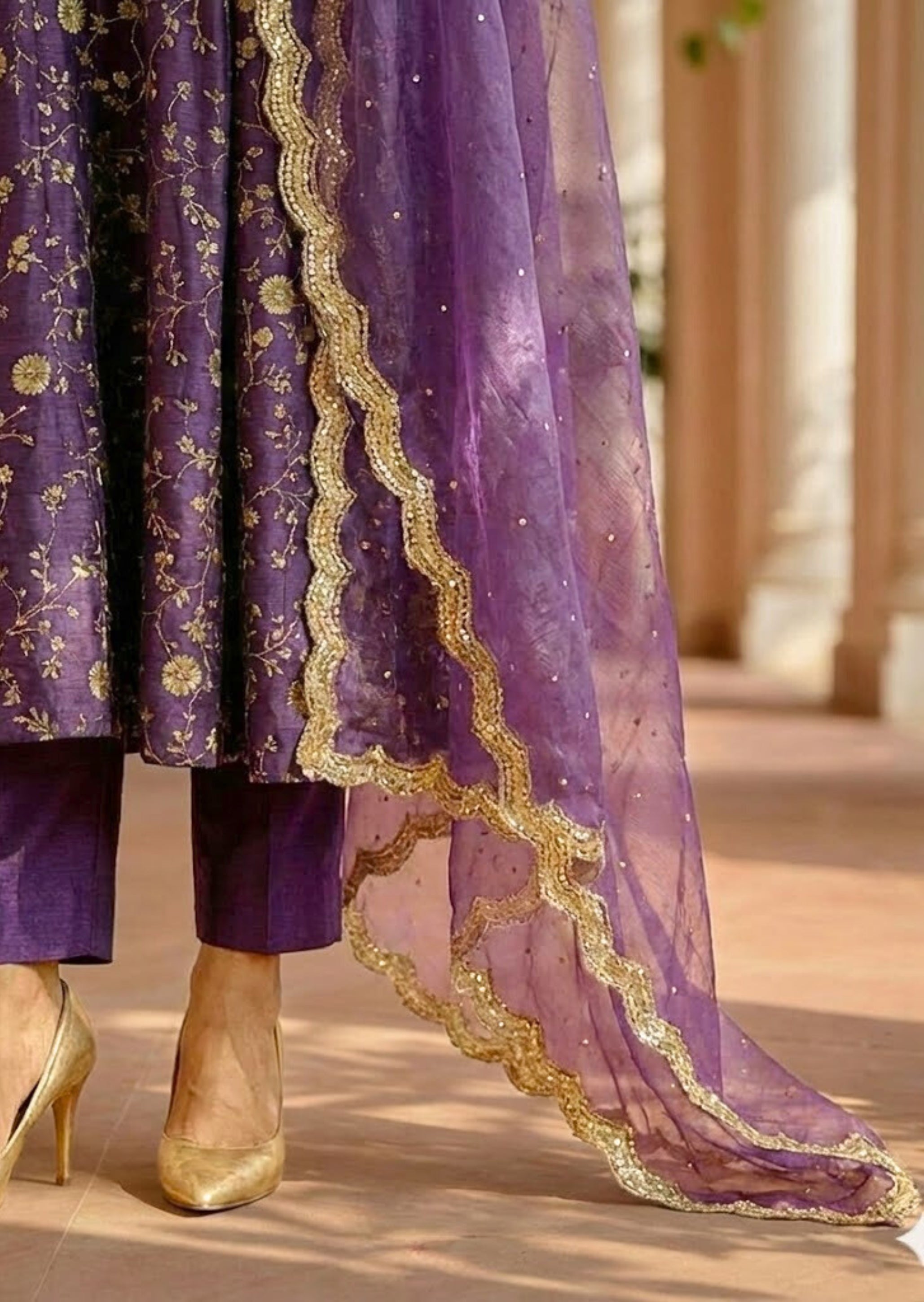 Embroidered Purple Silk Kurta Set with Dupatta
