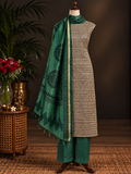 Stunning Emerald Green & Beige Unstitched Dress Material