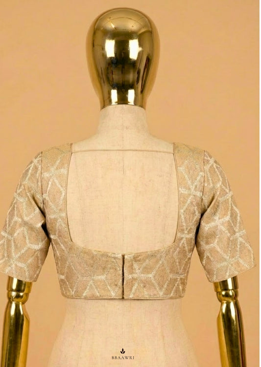 Golden Tissue Silk blouse square Back-neck neckline readymade | Bbaawri
