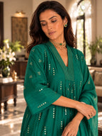 Green Embroidered Chanderi silk suit with Silk Organza Dupatta